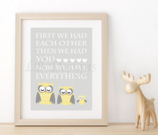 Gender Neutral Owl Nursery Print, Baby Boy Woodland Nursery Decor 8x10 Unframed