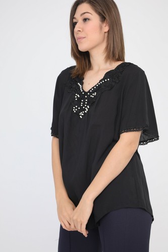 Camicia donna maglia blusa elegante taglie forti manica corta estiva nera  XXXL | eBay