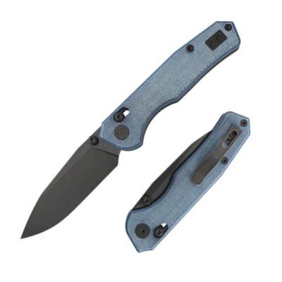 CMB Explorer Folding Knife Blue Micarta Handle 14C28N Plain Black Blade CMB-18E