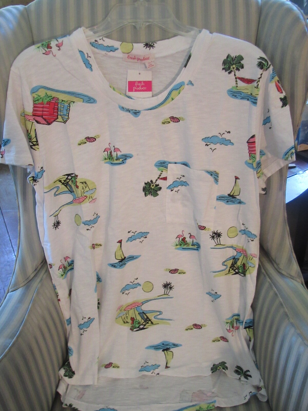 MAGLIETTA JANEY SLUB DESIGN "BEACHY KEEN" NUOVA CON ETICHETTE PRODOTTI FRESCHI...STILE LUSINGHIERO. (1X)