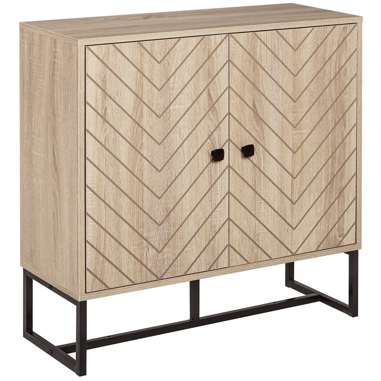 Buffet en bois avec poignées en métal pour rangement de salon et salle à manger moderne Chêne