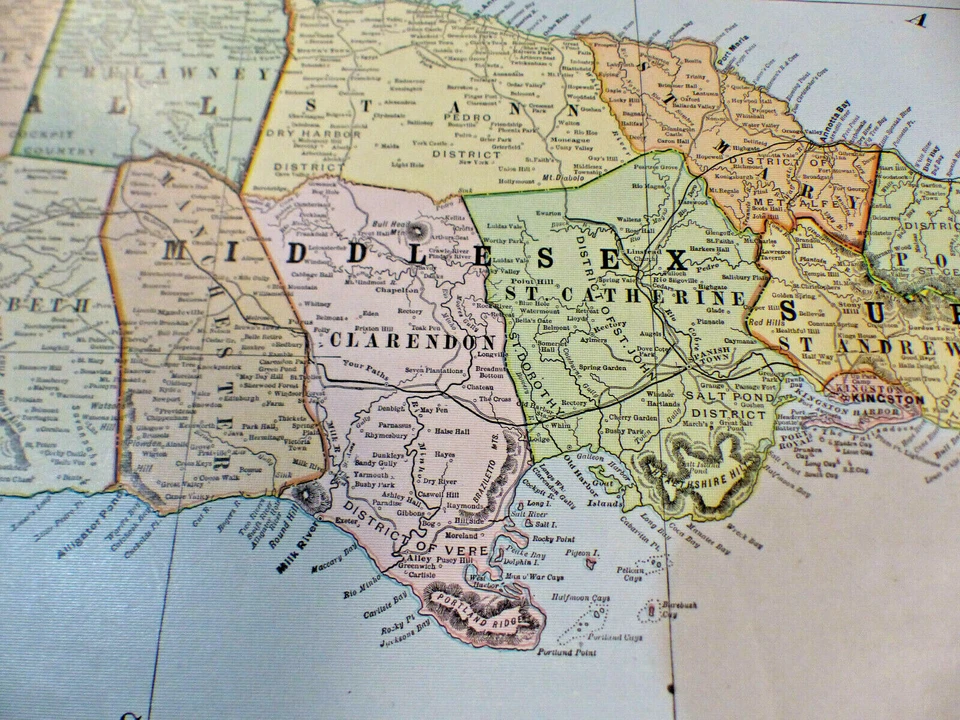 West Indies Antique Color Map 1903 Cram's 14½" x 22" Island of Jamaica, Cuba Map - Image 3 of 4