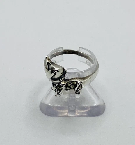 Vintage 925 Sterling Silver Dachshund Ring With Marcasite Size 8