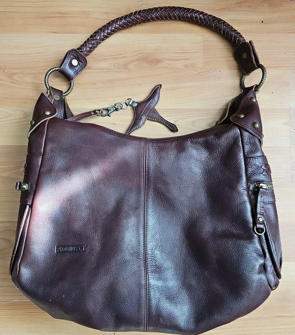 Pikolinos Women's Leather Shoulder Bag Burgundy Brown Charm Rare