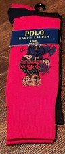 Polo Ralph Lauren Bear Holiday Black Red 2 Pair Dress Casual Socks Set