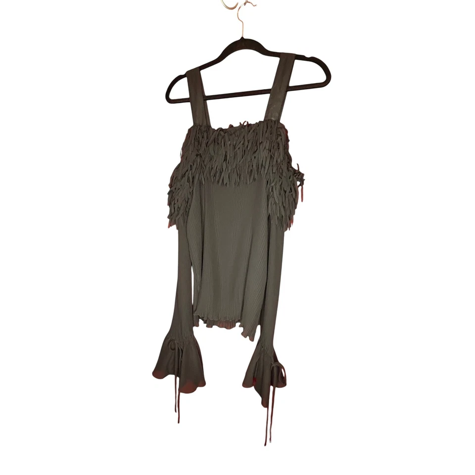 Blusa plisada manga campana top hombro flecos Kaelyn Max II Foto 3 de 4