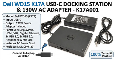 Dell WD15 K17A Docking Station 130W USB-C AC Adapter