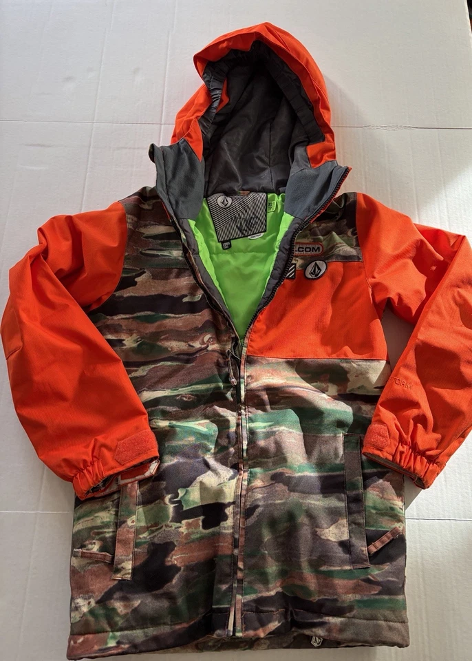 Volcom Youth XS Long Camo Orange Insulated Hooded Ski/Snowboard Jacket - Image 2 of 4