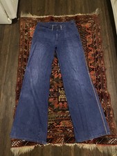 Vintage 1970s Men  s Jeans Tattered Denim Talon 32 Wide Leg Bell Bottoms patch