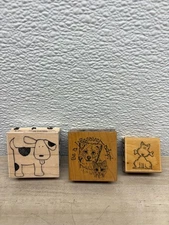 Set Of 3 Mixed Brands Wood Mounted Rubber Stamps Dogs