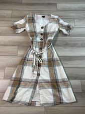 Worthington Plaid Women's S Button Down Midi Dress Tie Waist