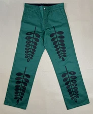 New Pleasures Wretch Work Trousers Green Pants Screen Printed Workwear sz 32