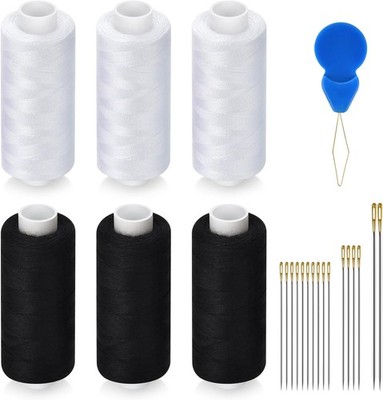 6 Pcs Sewing Thread Kit, 400 Yards Each Spool 402 Polyester 3black+3white