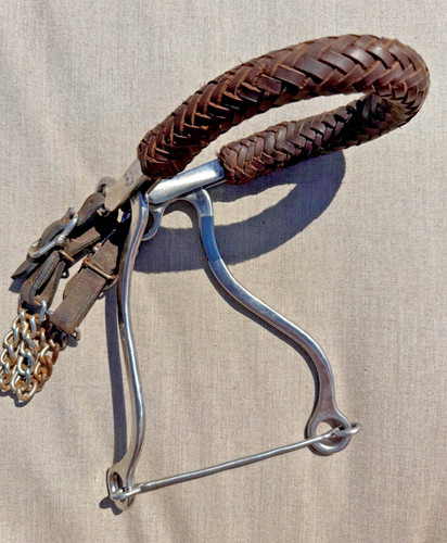 Stainless Steel Horse Hackamore with Braided Leather Noseband for Bitless Riding