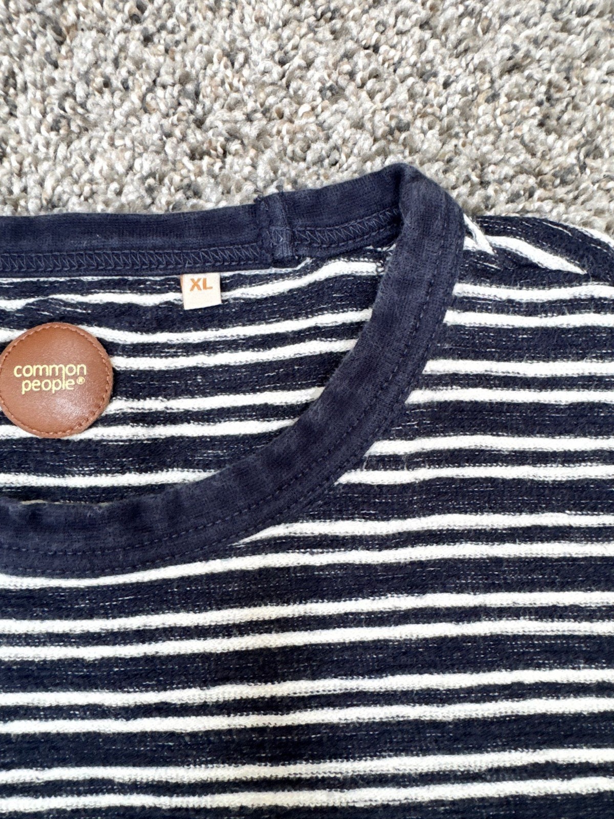 Common People Striped T Shirt XL Navy White Cotton Short Sleeve Crew Neck image 6