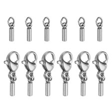 6pcs Cord End Cap 1.2mm ID Lobster Claw Clasp Stainless Steel Silver Tone