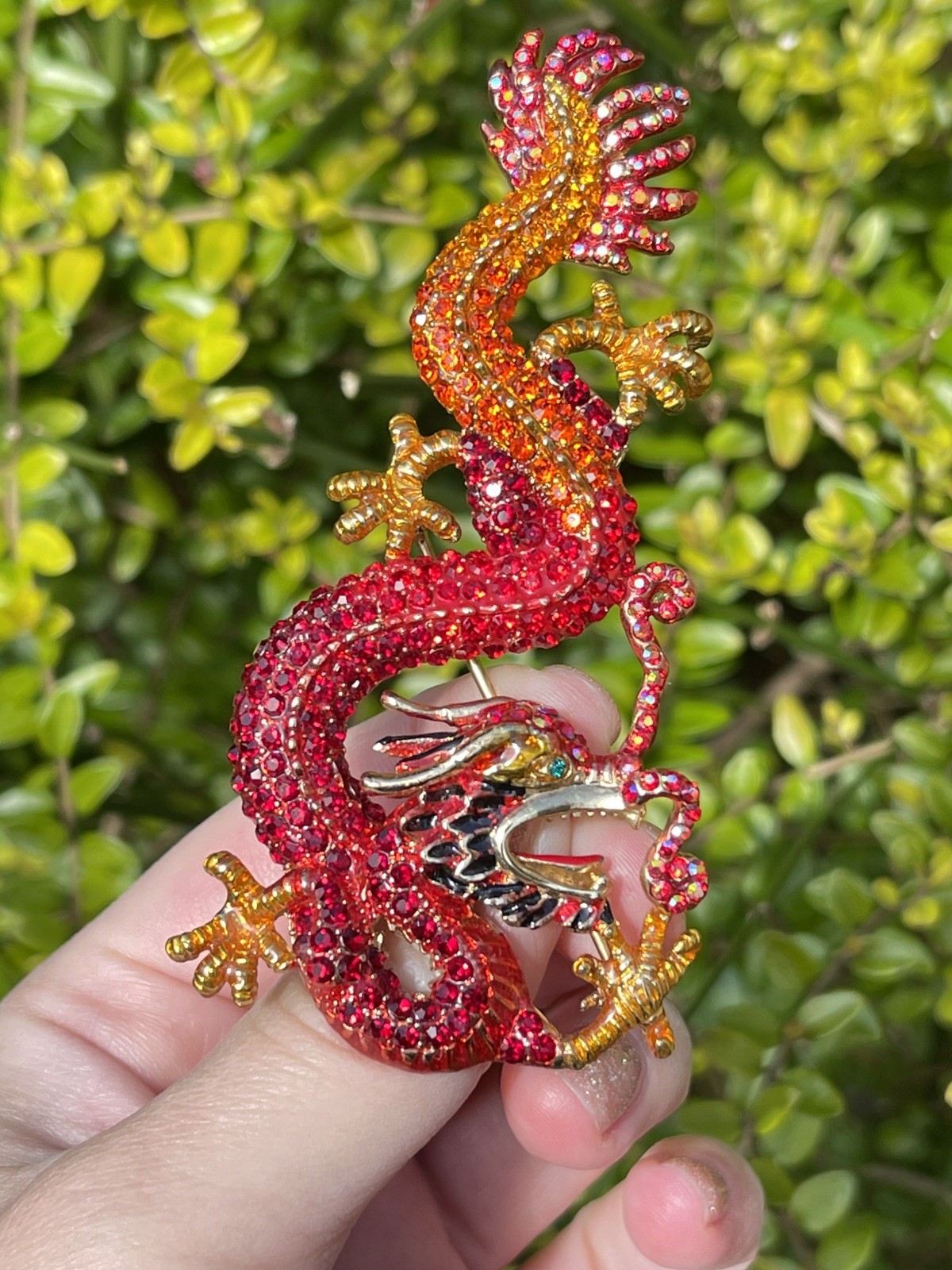 Vintage Butler & Wilson Large Crystal Red Dragon Brooch Signed