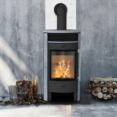 Fireplace Durango Kaminofen 6 kW Stahl Schwarz Speckstein Holzfach Warmhaltefach