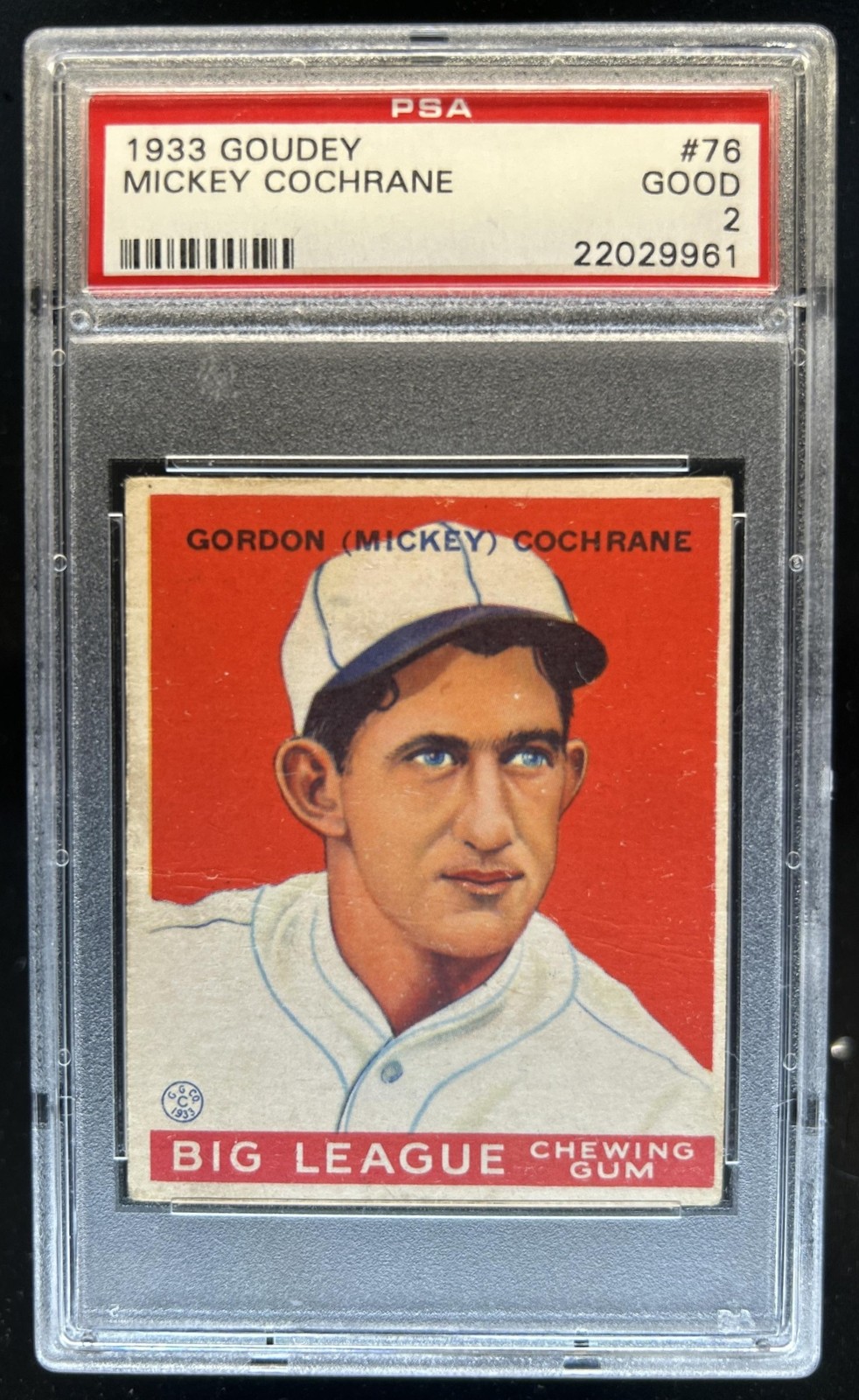 1933 Goudey R319 Gordon "Mickey" Cochrane Rookie RC #76 PSA 2