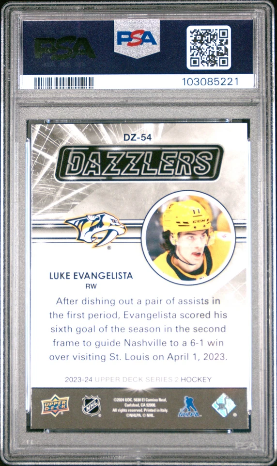 2023 UPPER DECK DAZZLERS LUKE EVANGELISTA PSA 9 ORANGE #DZ54 NASHVILLE PREDATORS - Image 2 of 2