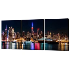 New York City Canvas Wall Art Manhattan Skyline Night View Picture Painting M...