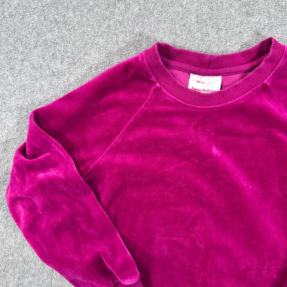 Sudadera Hanna Andersson Terciopelo Magenta Niñas 6-7 Manga Larga Cuello Redondo Foto 3 de 4