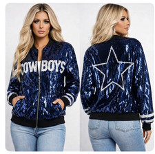 Cowboys Sequin Womens Bomber Style Jacket Gam...
