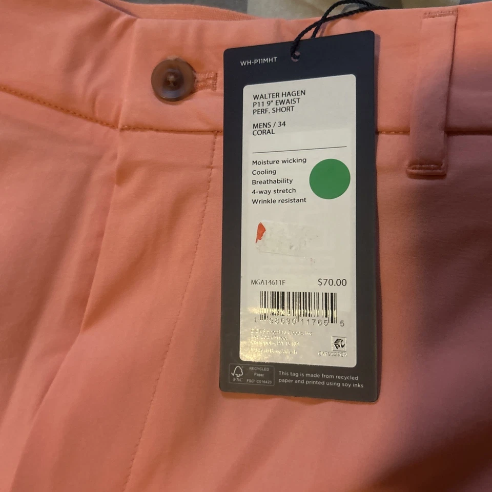 Pantalones Cortos Walter Hagen Para Hombre Talla 34 Rosa Rojo P11 Rendimiento Cintura Golf NUEVOS NUEVOS CON ETIQUETAS Foto 2 de 4