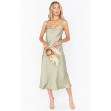 Show Me Your Mumu Verona Cowl Dress Moss Green Luxe Satin Midi Bridesmaid Medium