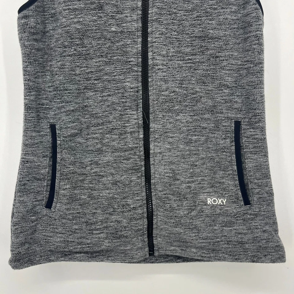 Chaleco polar Roxy cremallera completa para mujer talla M gris bolsillos con capucha cordón Foto 3 de 4