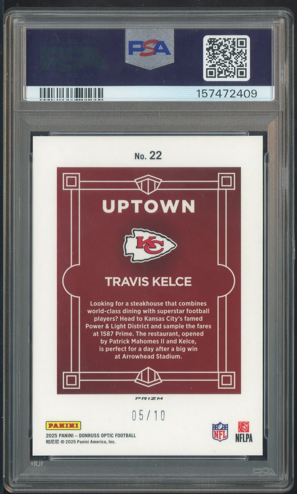 2025 Donruss Optic Uptown Gold #22 Travis Kelce Chiefs 5/10 PSA 10 GEM MINT view 2