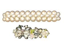 VintageFaux Pearl Hair Barrett Made In France Enamel Hair Clip Butterfly Lot