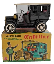 Vintage 1960s Japan SSS TOYS Antique Black Cadillac Tin Toy Friction Car