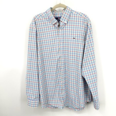 Vineyard Vines Men Size XL Shirt Blue Check Plaid Button Down Top Nylon Stretch
