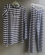 Vtg Unisex OSFM Convict Prisoner Inmate Black/White Stripe 3pc Halloween Costume