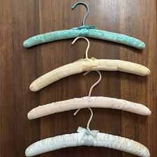 Lot Set of 4 Soft Padded Satin Vintage Colorful Hangers Granny Made Hangers