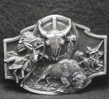 XC03140 VINTAGE 1989 INDIAN HUNTING BUFFALO NATIVE AMERICAN MENS BELT BUCKLE