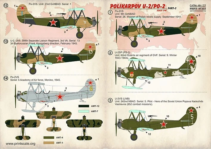 Print Scale 48-177 Waterslide Decal for airplane 1:48 Polikarpov U-2/Po-2 Part 2 - Image 2 of 3