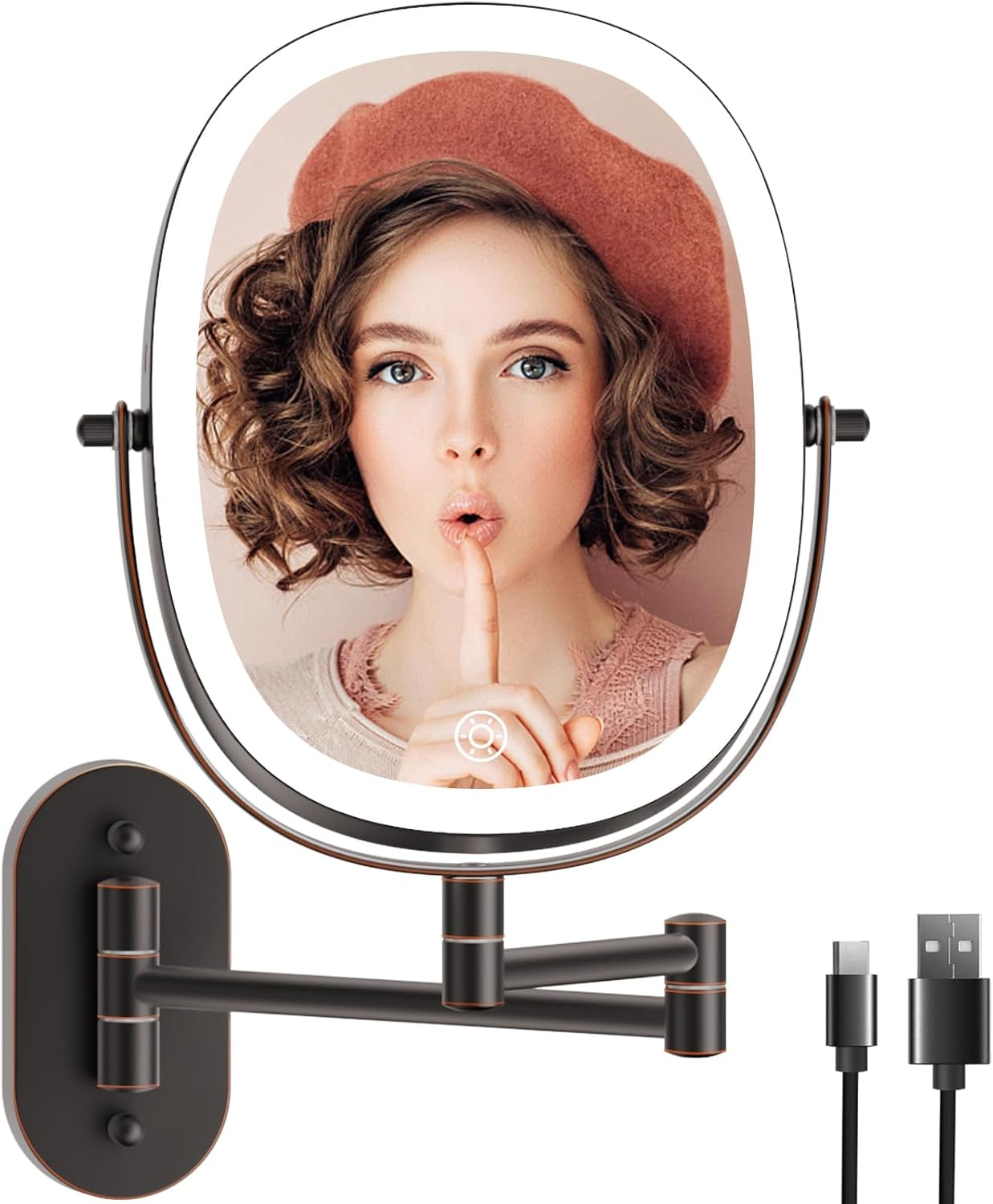 8 Inch Rechargeable LED Wall-Mounted Double-Sided Makeup Vanity Mirror