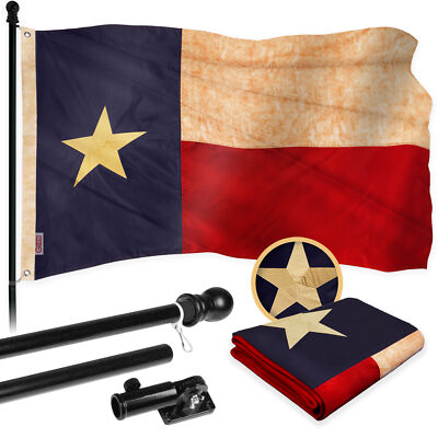 Combo: 6 Ft Flagpole Black & Texas Tea-Stained Flag 3x5 Ft Embroidered 420D Poly