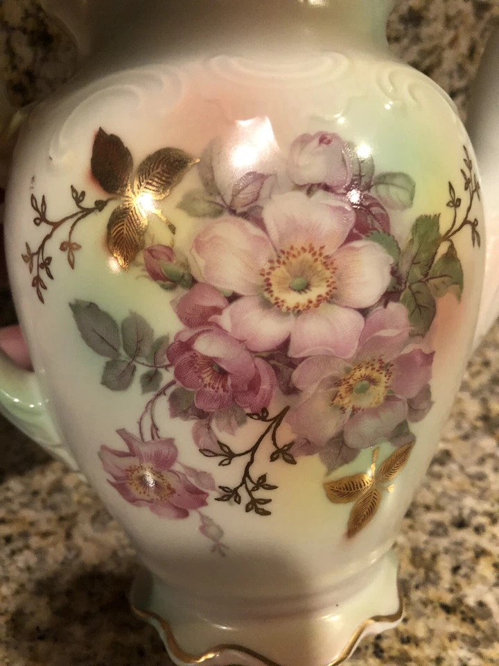 Tetera Schumann Arzberg Wild Rose acabado satinado dorado Alemania Foto 2 de 4