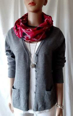 Darling Harbour Strickjacke Cardigan Gr. M 38 / 40 grau 100% Merinowolle langarm