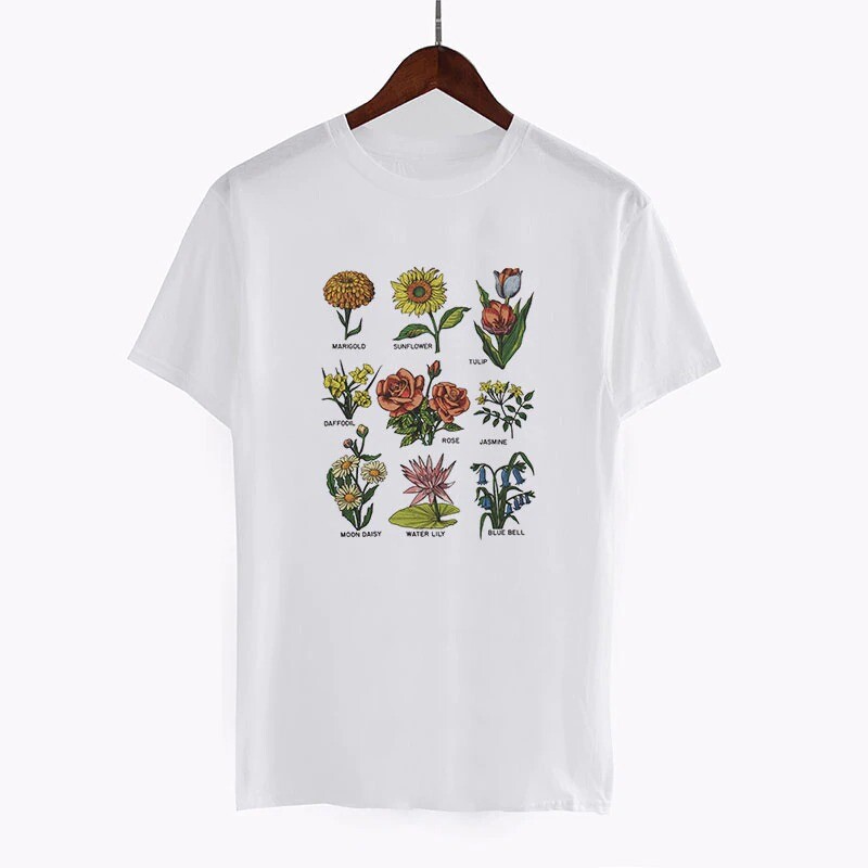 Vintage Wildflower Graphic Tee Hippie Harajuku Floral Print