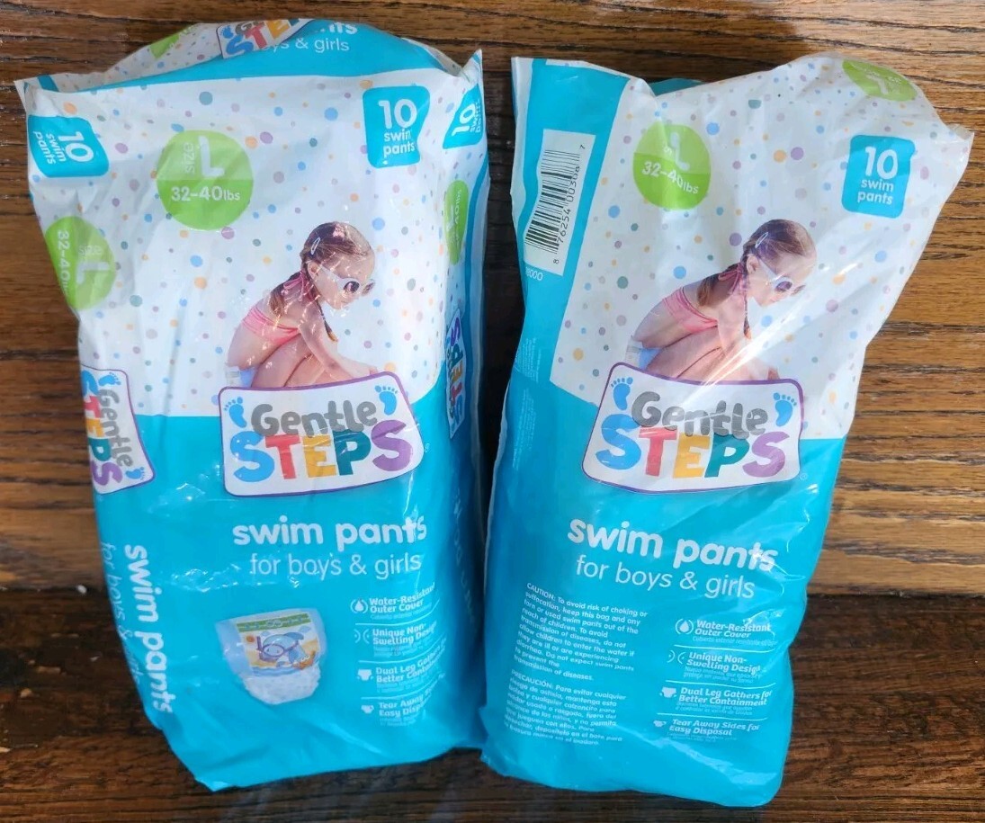2 Pk Gentle Steps Swim Pants/Diapers, Boys & Girls Size L (32-40 Lbs) Large 20