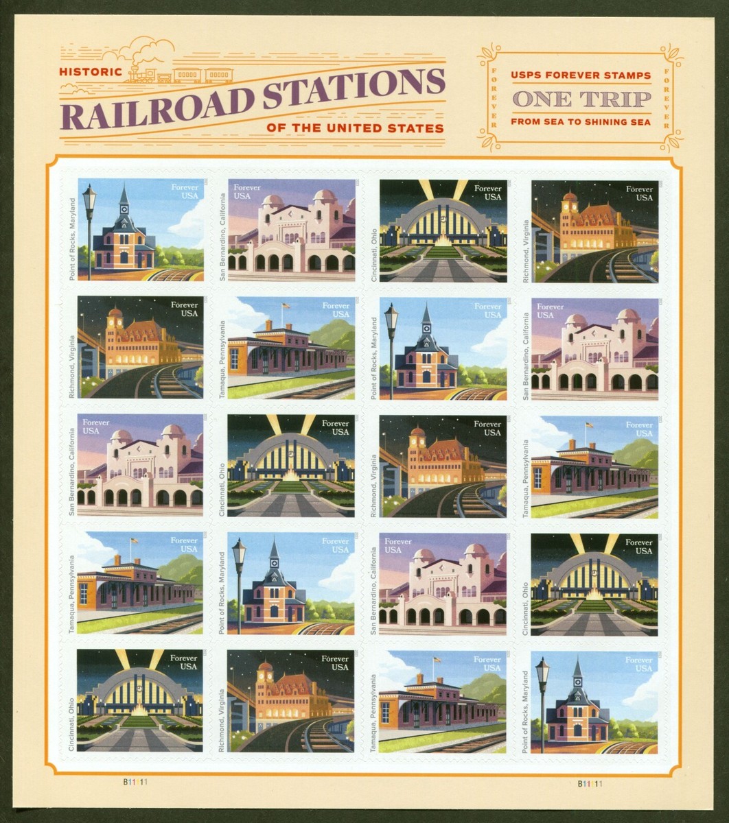 U.S. Sc# 5762b, 2023, Historic Railroad Stations, VF/XF MNH Pane