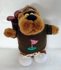 Sid Bear Golfing Russ Berrie & Co. Plush Brown Stuffed Animal Golf Doll 10"