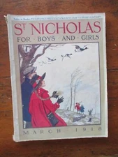 MARCH 1918 ST NICHOLAS MAGAZINE NORMAN PRICE COVER CHILDREN WATCHING DUCKS FLY