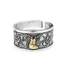 Mens Silver Plated Elk Lucky Open Ring Fashion Adjustable Ring