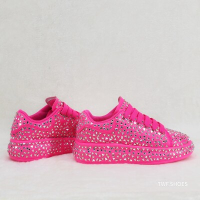 Geo Dazzle Cush Iridescent Stone Hot Pink Platform Sneakers Tennis