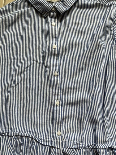 Zara Girls Collection Blue White Stripe Ruffle Long Sleeves Shirt Sz 13-14 years - Picture 3 of 11